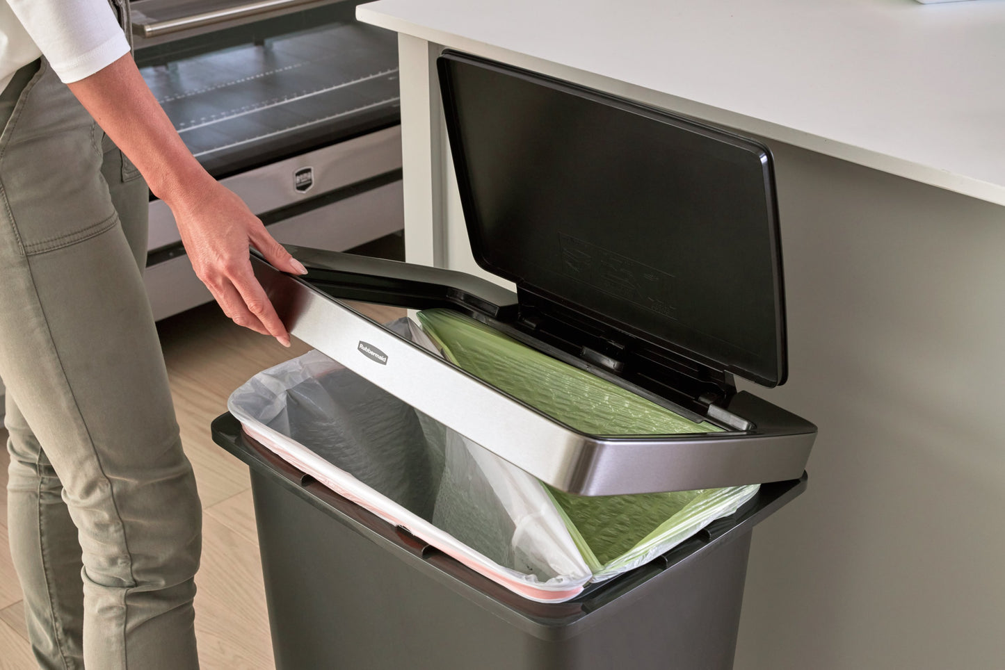 Premier High-Capacity Step-On Trash Can, Charcoal - US 7419