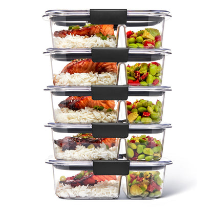 Rubbermaid® Brilliance™ Meal Prep Containers, 2-Compartment Food Storage Containers, 2.85 Cup, 5-Pack - US 6157