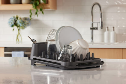 Rubbermaid® Antimicrobial Dish Drying Rack with Drainboard, Raven Grey, 2-Piece Set - US 3580