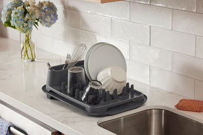 Rubbermaid® Antimicrobial Dish Drying Rack with Drainboard, Raven Grey, 2-Piece Set - US 3580